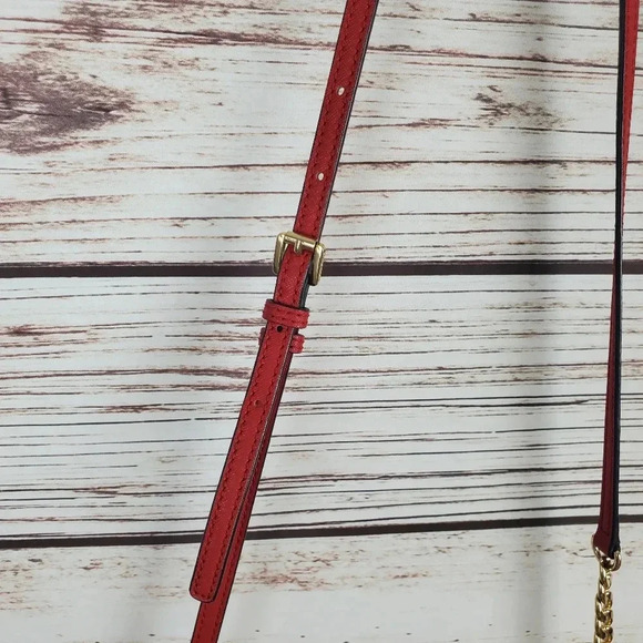 Michael Kors Jet Set East West Signature Brown/Red/Gold Perforated Crossbody Bag - Picture 11 of 16